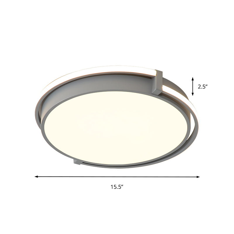 Modern LED Round Bedroom Flush Lamp in Black/Grey with Recessed Diffuser - 12"/16"/19.5" Wide Available in White/Warm/Neutral Light