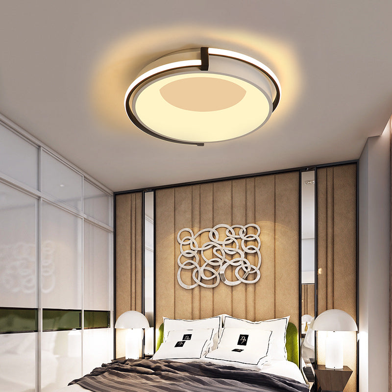 Contemporary LED Flush Mount Light with Black/Grey Ring and Acrylic Shade in White/Warm/Neutral Light - 12"/16"/19.5" Wide