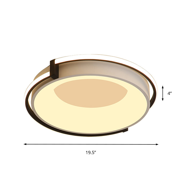 Contemporary LED Flush Mount Light with Black/Grey Ring and Acrylic Shade in White/Warm/Neutral Light - 12"/16"/19.5" Wide