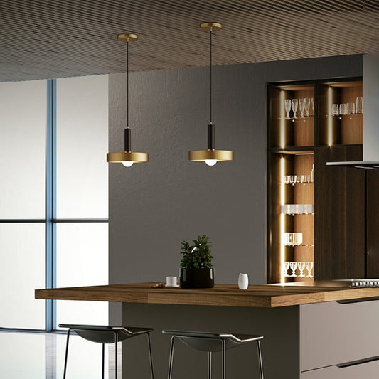 Gold Metallic Lid Shaped Pendant Light Fixture for Dining Room - Post-Modern Suspension Lighting