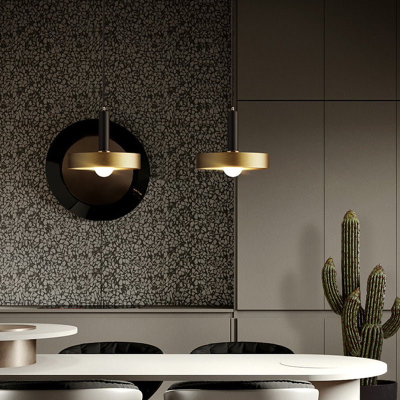 Gold Metallic Lid Shaped Pendant Light Fixture for Dining Room - Post-Modern Suspension Lighting