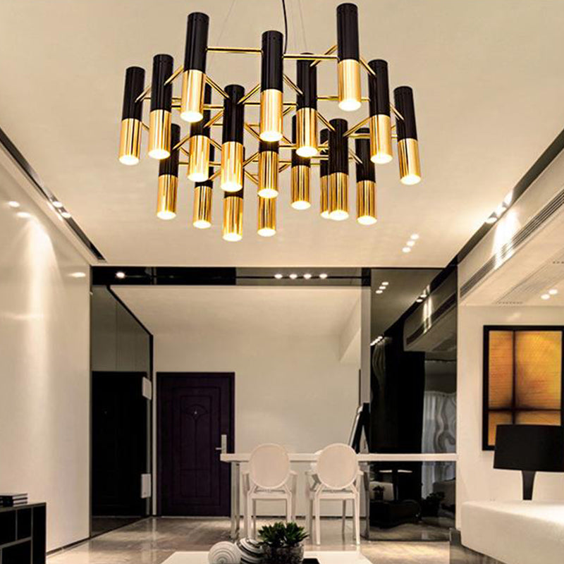 Lustre LED à tube doré - Luminaire post-moderne en métal pour salon