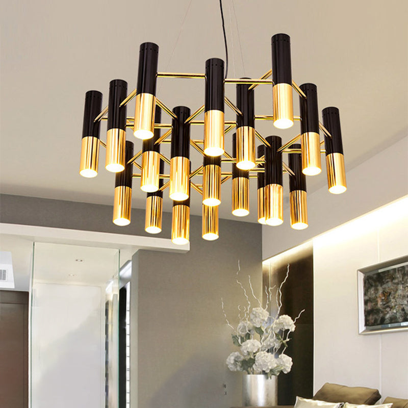 Lustre LED à tube doré - Luminaire post-moderne en métal pour salon