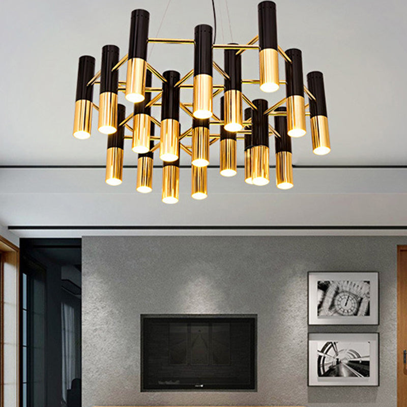 Lustre LED à tube doré - Luminaire post-moderne en métal pour salon