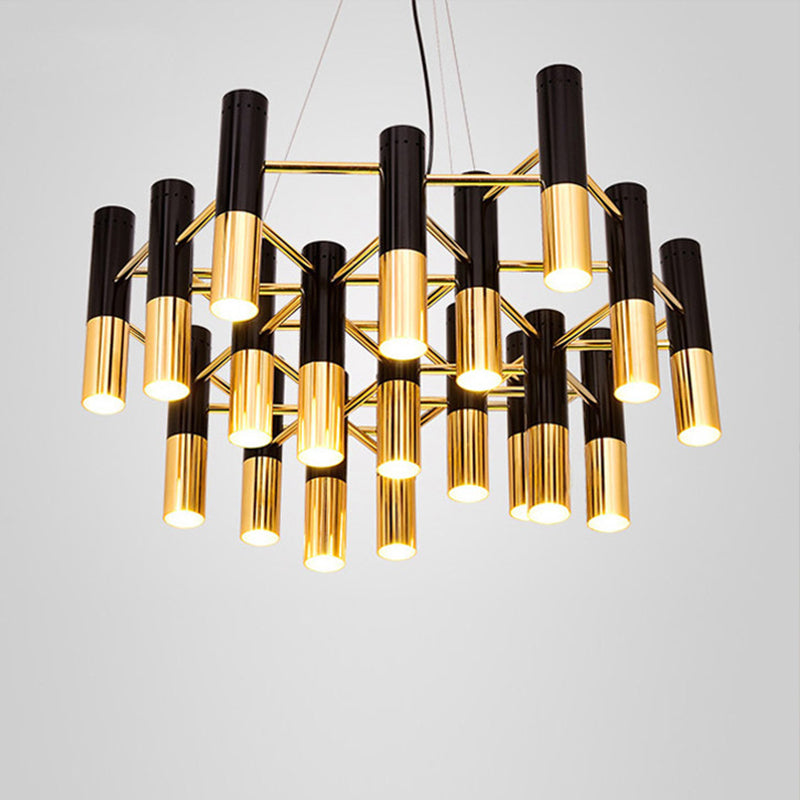 Lustre LED à tube doré - Luminaire post-moderne en métal pour salon