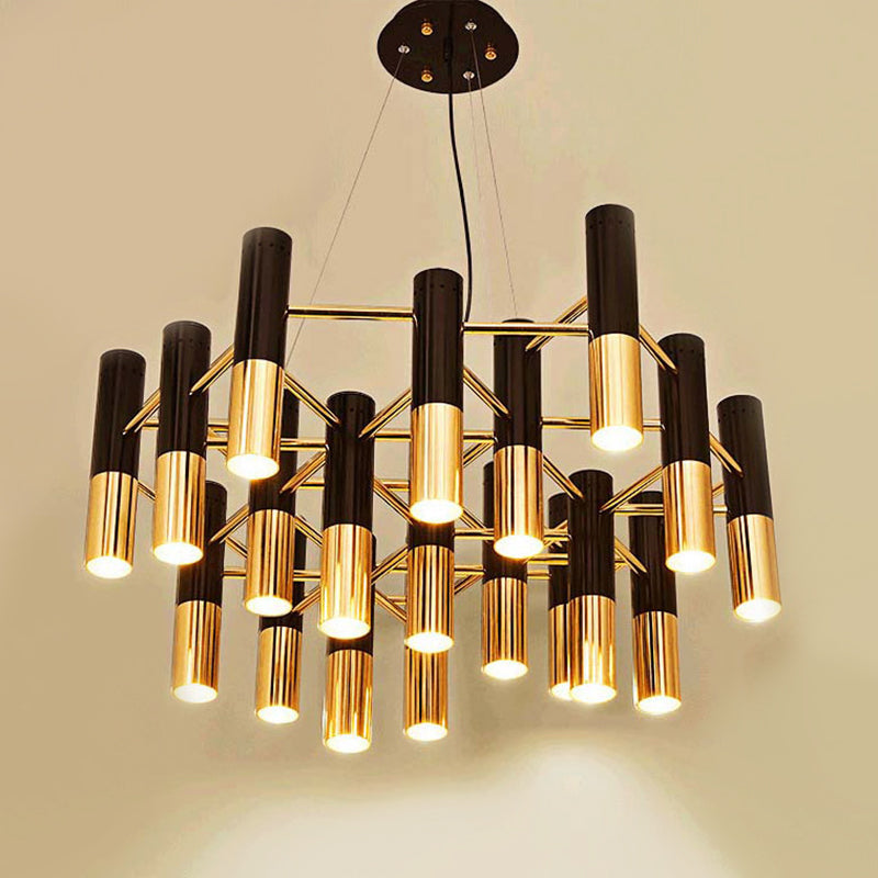 Lustre LED à tube doré - Luminaire post-moderne en métal pour salon