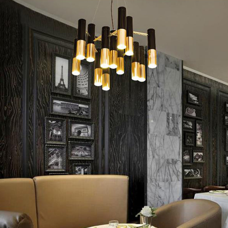 Lustre LED à tube doré - Luminaire post-moderne en métal pour salon