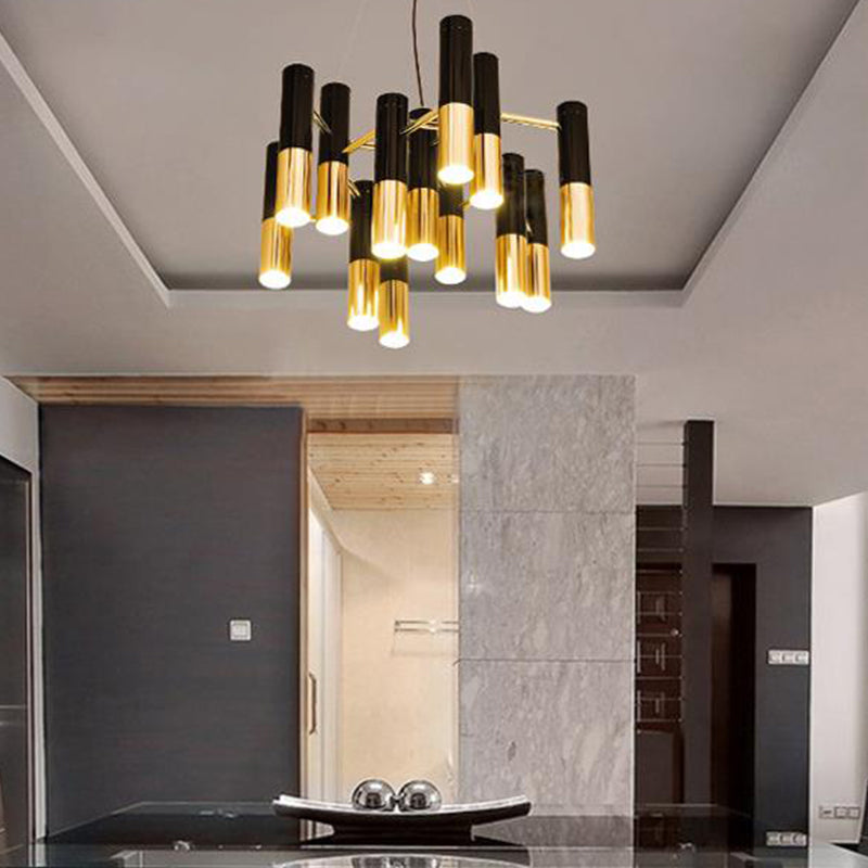 Lustre LED à tube doré - Luminaire post-moderne en métal pour salon