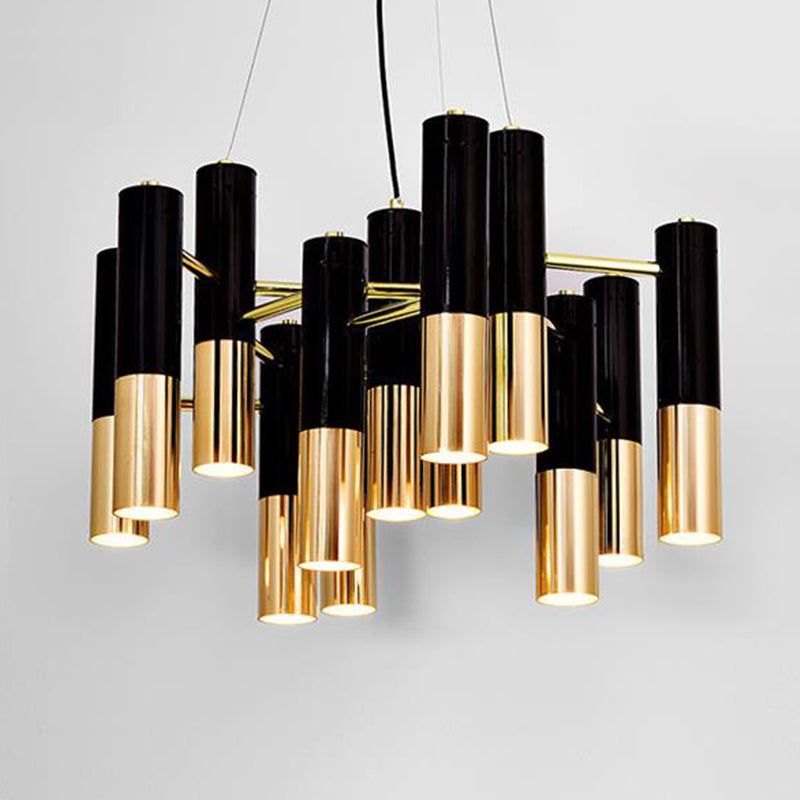 Lustre LED à tube doré - Luminaire post-moderne en métal pour salon