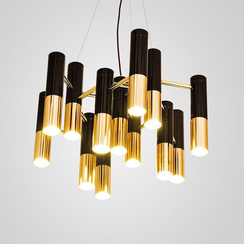 Lustre LED à tube doré - Luminaire post-moderne en métal pour salon
