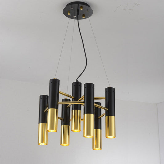 Gold Tube LED Chandelier Pendant Light - Post-Modern Metal Fixture for Living Room