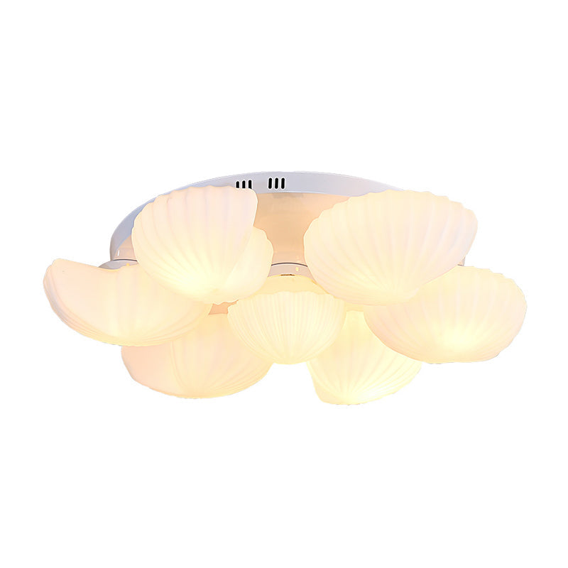 Modern Shell Shape Bedroom Flush Mount Ceiling Light in White Glass, Available in 3/5/7 Lights