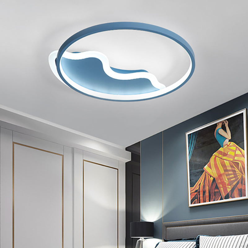 Contemporary Ring Flush Mount LED Lamp for Bedroom, 18"/21.5" - White/Pink/Blue with Warm/White Light