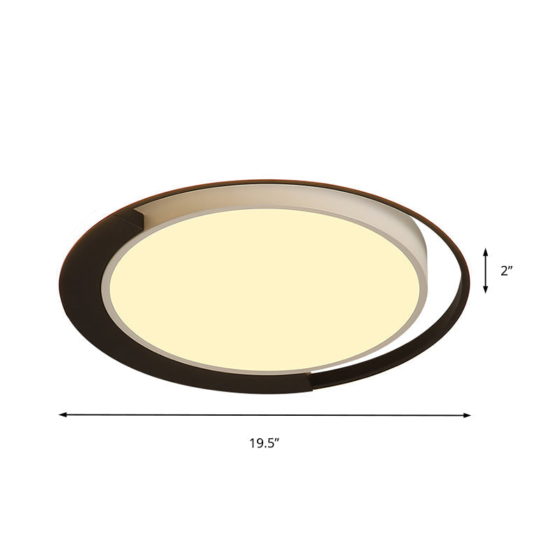 Modern LED Black and White Round Flush Ceiling Lamp with Recessed Diffuser, 16"/19.5" Wide, in White/Warm Light