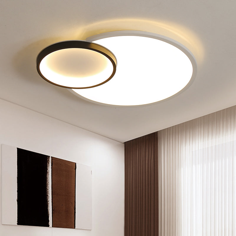 Modern Acrylic LED Flush Mount Light Fixture, Round Black and White Design, 16"/19.5" Wide
