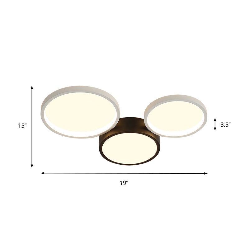 Modern Black and White Multi-Ring Flush Lighting - Acrylic LED Flush Mount Lamp with 3/5/6 Lights in White/Warm Light