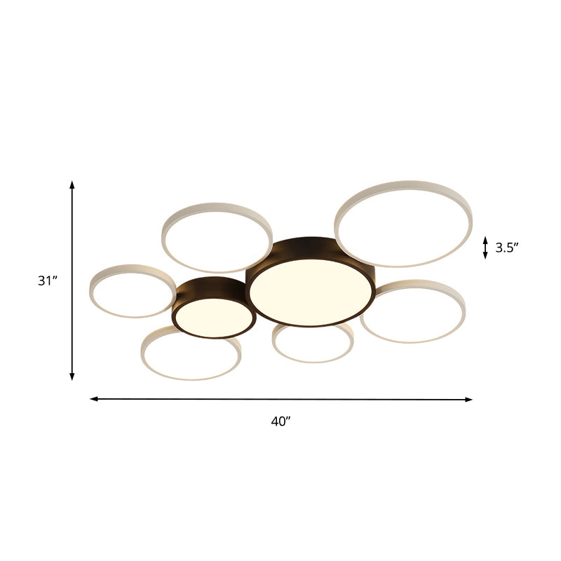 Modern Black and White Multi-Ring Flush Lighting - Acrylic LED Flush Mount Lamp with 3/5/6 Lights in White/Warm Light