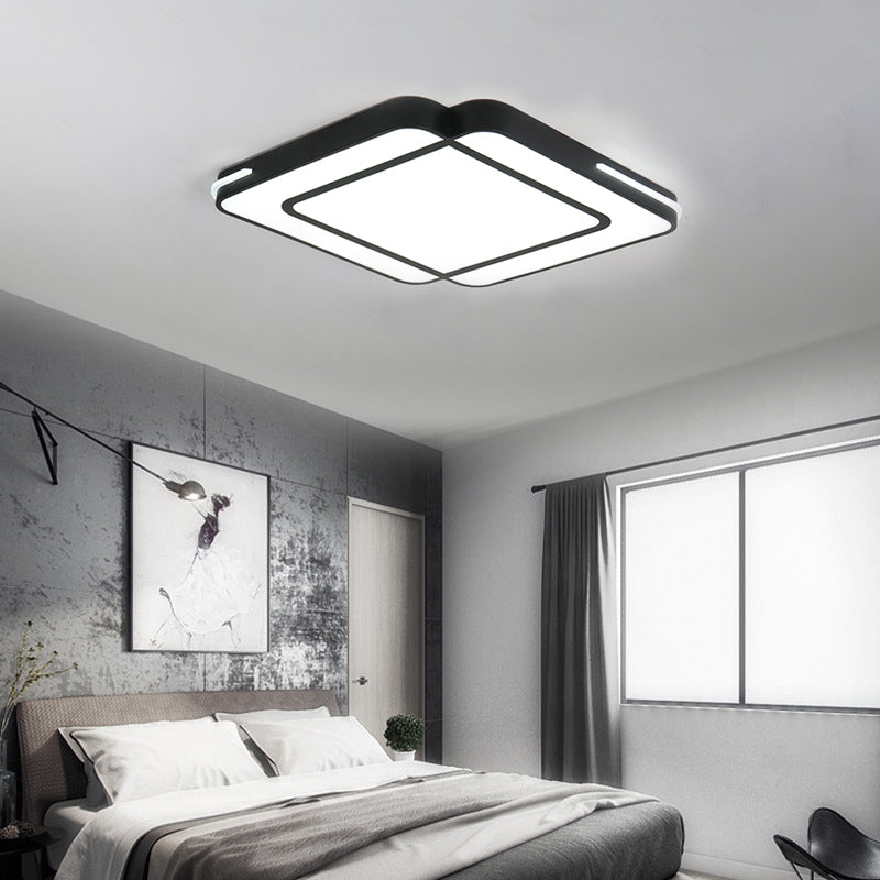 Luminaire encastré à LED moderne avec abat-jour en acrylique - Design carré noir/blanc - Lumière blanche, 16"/19,5"/23,5" de large