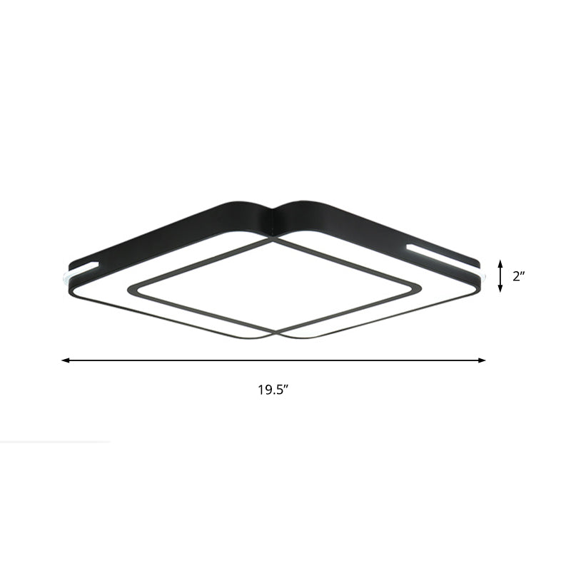 Luminaire encastré à LED moderne avec abat-jour en acrylique - Design carré noir/blanc - Lumière blanche, 16"/19,5"/23,5" de large