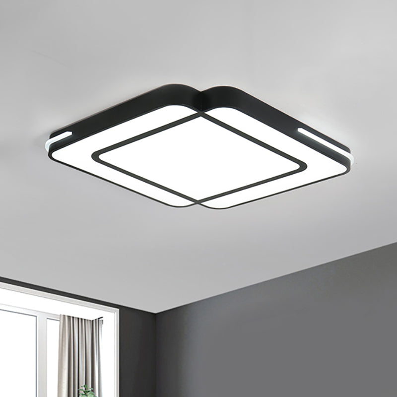 Luminaire encastré à LED moderne avec abat-jour en acrylique - Design carré noir/blanc - Lumière blanche, 16"/19,5"/23,5" de large