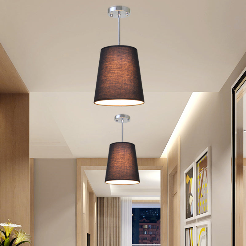 Modern Fabric Cylinder Pendant Light - Black/White/Flaxen, 8"/11" Wide