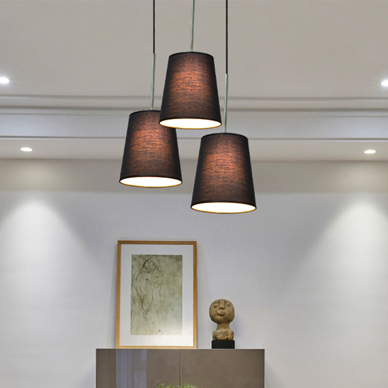 Modern Fabric Cylinder Pendant Light - Black/White/Flaxen, 8"/11" Wide
