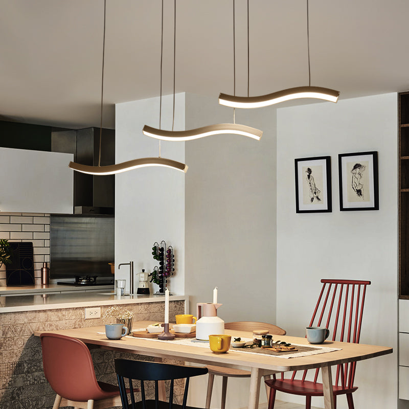 Contemporary Wave Acrylic Pendant Lighting - 3/6 Lights White Led Hanging Lamp Fixture In White/Warm