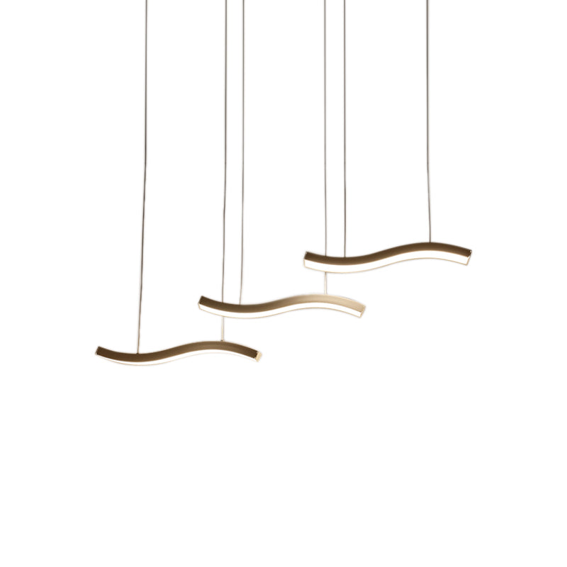 Contemporary Wave Acrylic Pendant Lighting - 3/6 Lights White Led Hanging Lamp Fixture In White/Warm