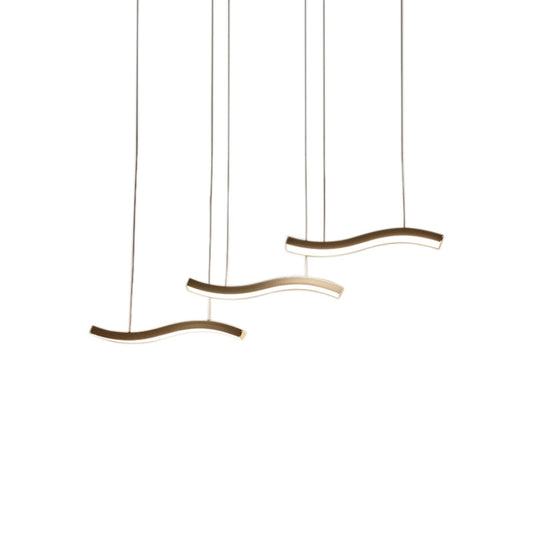 Contemporary Wave Acrylic Pendant Lighting - 3/6 Lights White Led Hanging Lamp Fixture In White/Warm