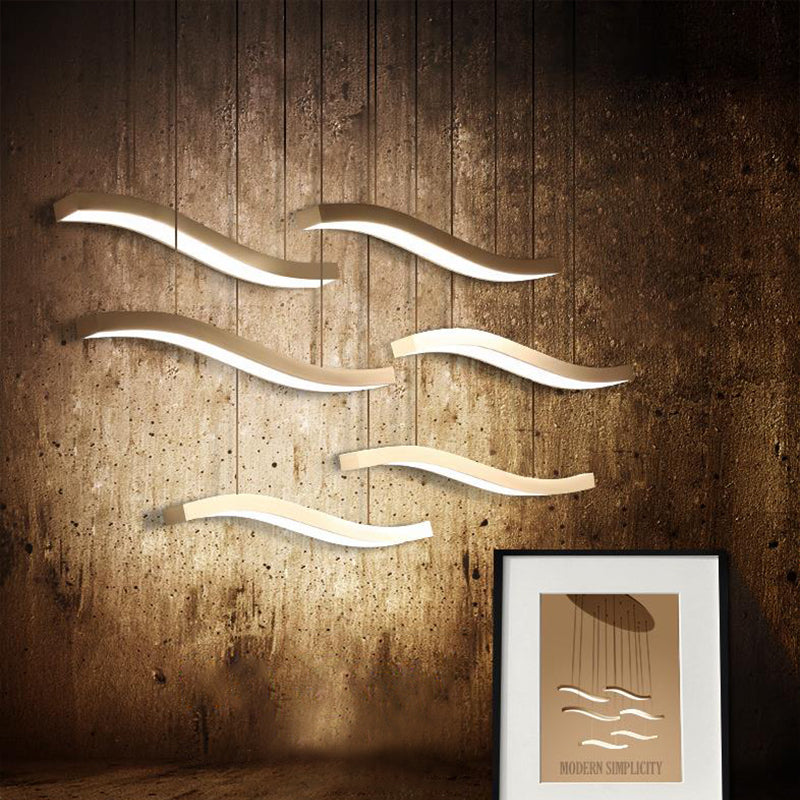 Contemporary Wave Acrylic Pendant Lighting - 3/6 Lights White Led Hanging Lamp Fixture In White/Warm