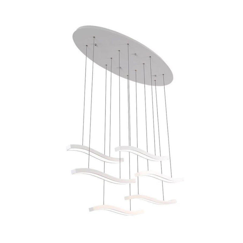 Contemporary Wave Acrylic Pendant Lighting - 3/6 Lights White Led Hanging Lamp Fixture In White/Warm