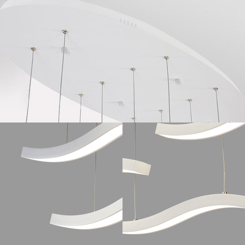 Contemporary Wave Acrylic Pendant Lights - 3/6 White LED Hanging Lamps in Warm or White Light