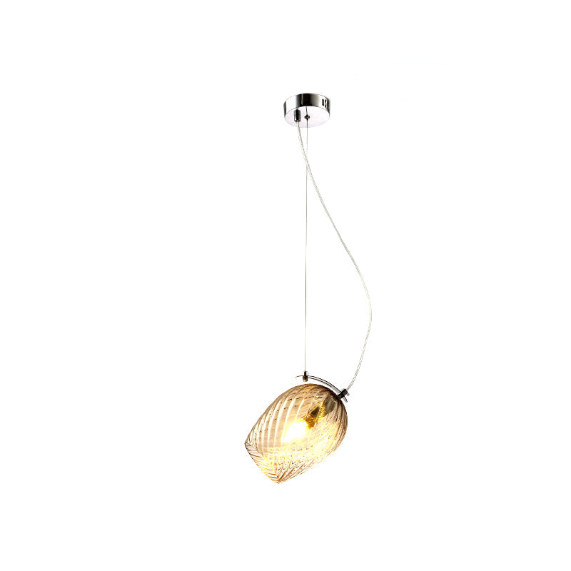 Modernist Tulip Pendant Light With Prismatic Glass - Clear/Amber/Smoke Bedroom Hanging Lamp Fixture