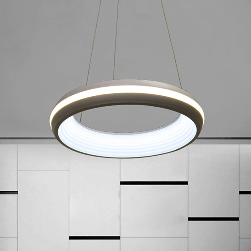 Modernist Led White/Grey Hanging Light Fixture - Doughnut Metal Pendant 19/25 Wide