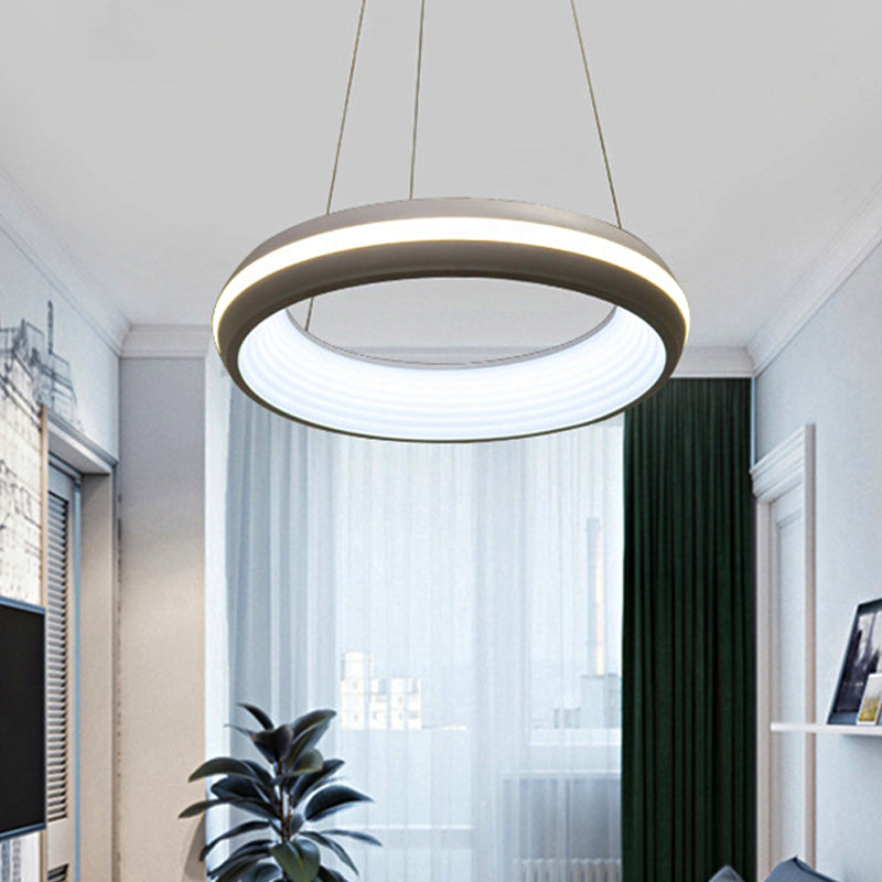 Modernist Led White/Grey Hanging Light Fixture - Doughnut Metal Pendant 19/25 Wide