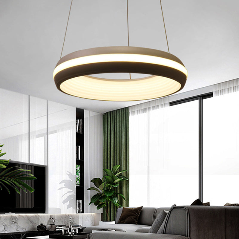 Modernist Led White/Grey Hanging Light Fixture - Doughnut Metal Pendant 19/25 Wide