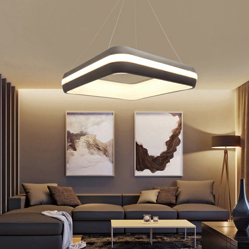 Modern Led Square Pendant Lighting In Grey With Hanging Ceiling Lamp Fixture 19/25 Wide / 19