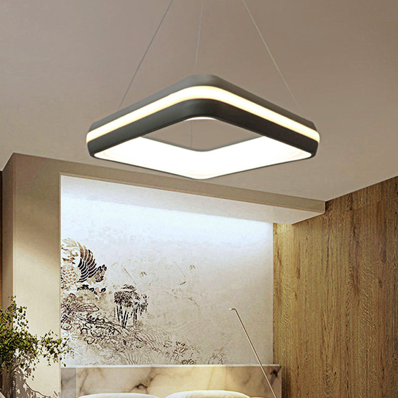 Modern Led Square Pendant Lighting In Grey With Hanging Ceiling Lamp Fixture 19/25 Wide