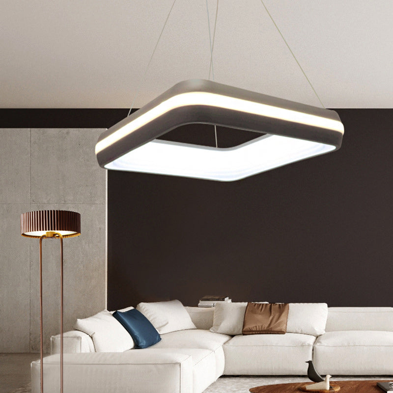 Modern Led Square Pendant Lighting In Grey With Hanging Ceiling Lamp Fixture 19/25 Wide