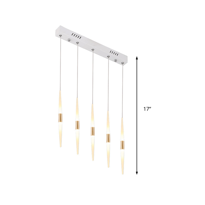 Modernist Acrylic Flute Pendant Light with Cluster Design - 5/6 Lights, White Finish - Ceiling Hanging Lamp Fixture with Round/Linear Canopy in White/Warm Light