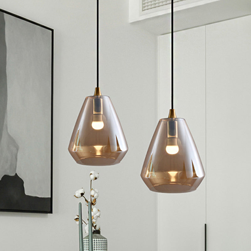 Diamond Suspension Pendant: Modern Cream/Amber/Smoke Glass Hanging Lamp for Dining Room
