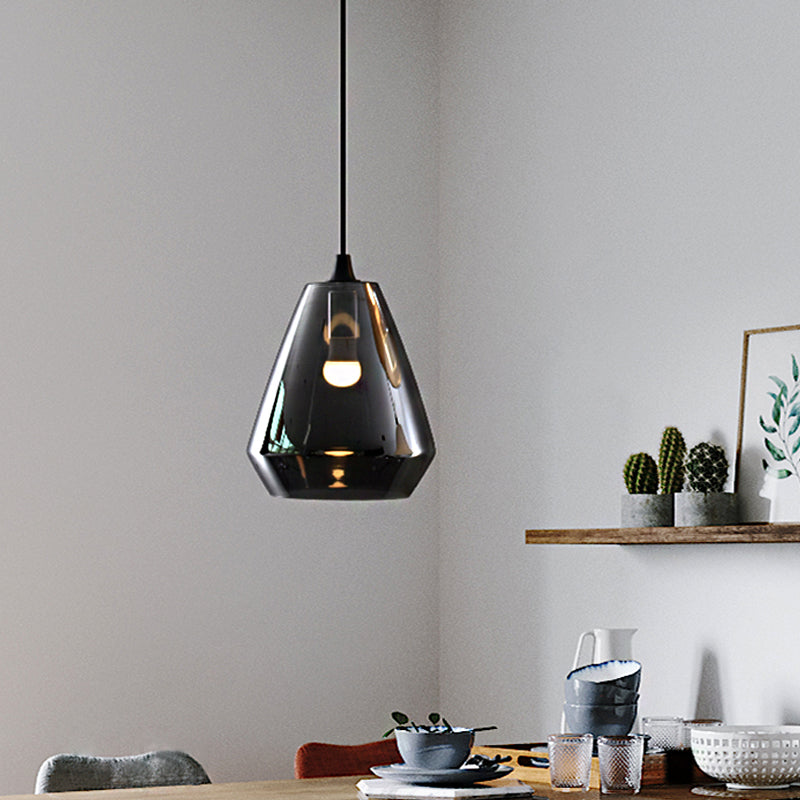 Modern Diamond Suspension Pendant With Cream/Amber/Smoke Glass For Dining Room Lighting Smoke Gray