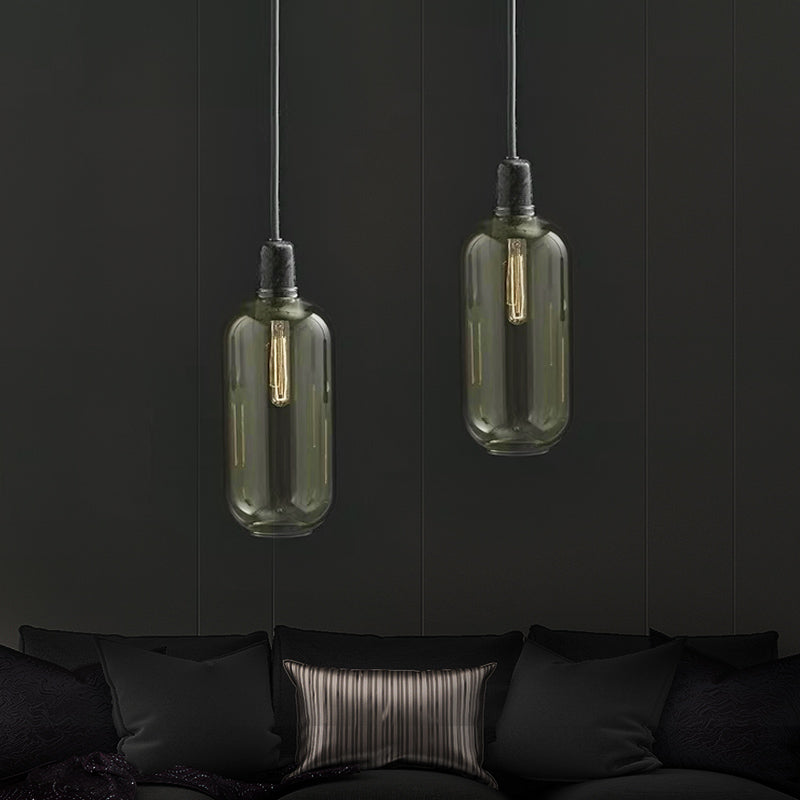 Lampe à suspension cylindrique moderniste - Verre ambré/fumé, 1 lumière, 4"/5,5" de large - Idéale pour le plafond du salon