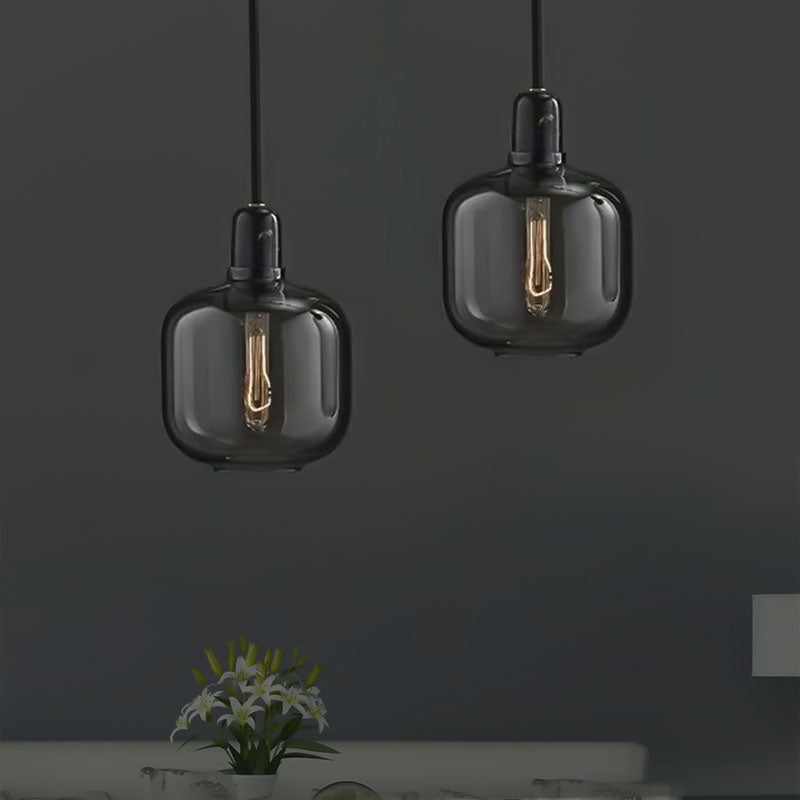 Lampe à suspension cylindrique moderniste - Verre ambré/fumé, 1 lumière, 4"/5,5" de large - Idéale pour le plafond du salon