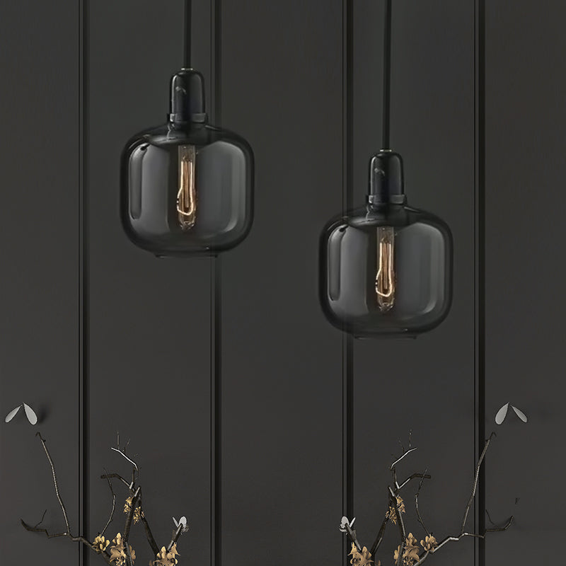 Lampe à suspension cylindrique moderniste - Verre ambré/fumé, 1 lumière, 4"/5,5" de large - Idéale pour le plafond du salon