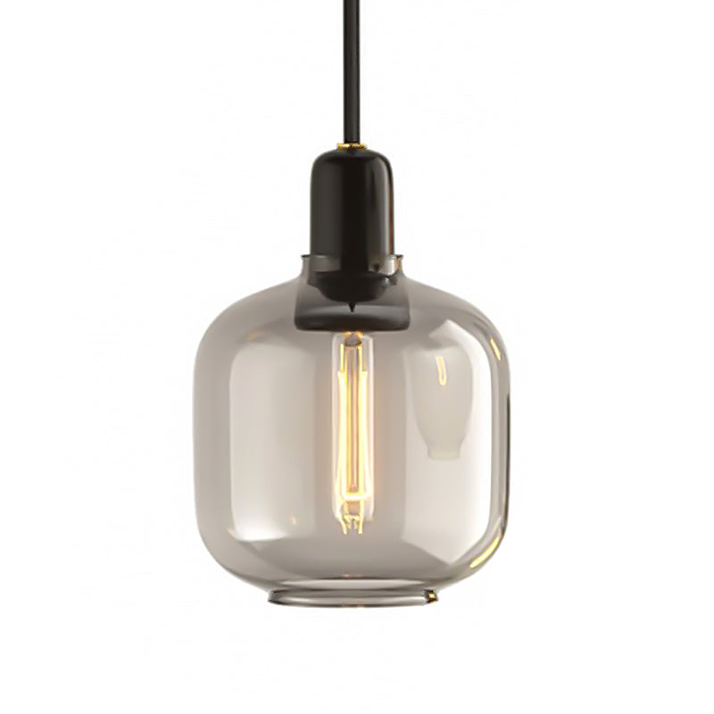 Lampe à suspension cylindrique moderniste - Verre ambré/fumé, 1 lumière, 4"/5,5" de large - Idéale pour le plafond du salon