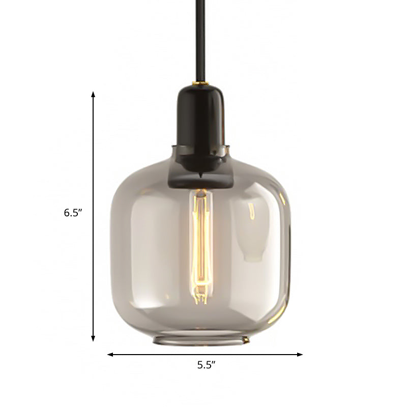 Lampe à suspension cylindrique moderniste - Verre ambré/fumé, 1 lumière, 4"/5,5" de large - Idéale pour le plafond du salon
