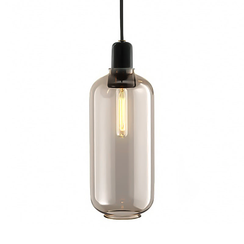 Lampe à suspension cylindrique moderniste - Verre ambré/fumé, 1 lumière, 4"/5,5" de large - Idéale pour le plafond du salon