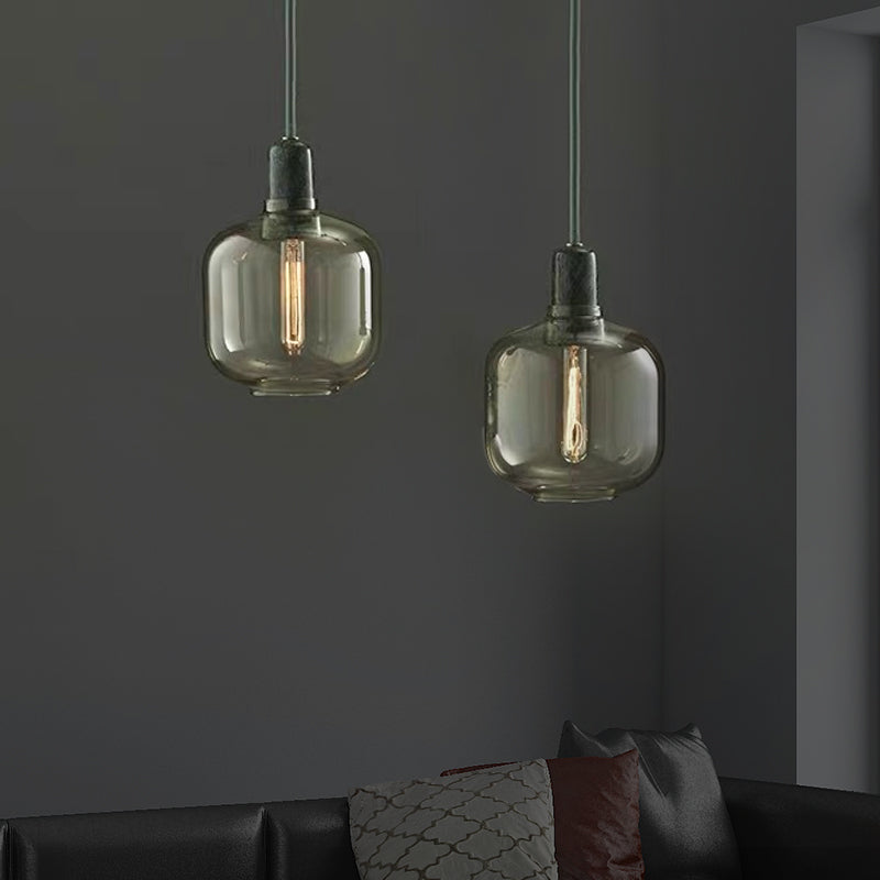 Lampe à suspension cylindrique moderniste - Verre ambré/fumé, 1 lumière, 4"/5,5" de large - Idéale pour le plafond du salon