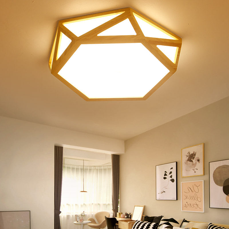 Wide Geometric Flush Mount Nordic Wood LED Lamp - 16"/19.5"/23.5" Beige Design for Living Room